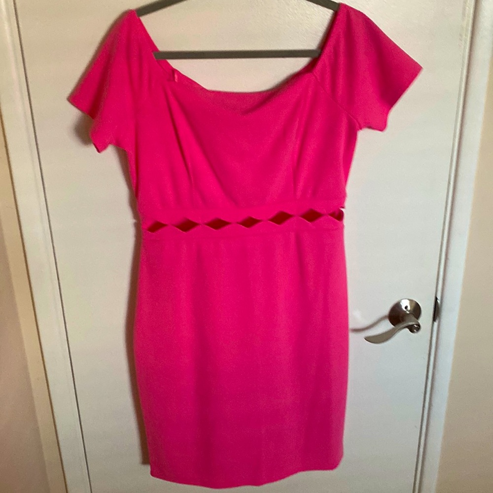 Hot Pink body con dress with cutout detail- Size XL